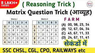 Reasoning Matrix Tricks In HINDI | SSC CHSL/CGL/UPSI/Delhi Police