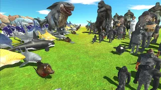 PRIMATE WAR - MONKEY TEAM vs SHARK TEAM - Animal Revolt Battle Simulator