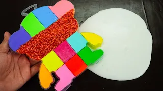 RAINBOW TEDDY BEAR - Mixing CLAY Into GLOSSY Slime ! Satisfying Slime Videos #151