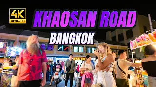 Khaosan road backpacker district Bangkok nightlife walking tour 4k