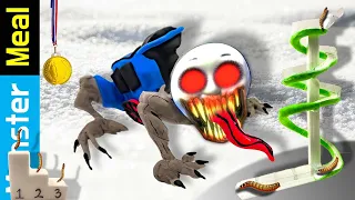 Thomas exe Mealworm Slide Race & Winter Olympics for Dinner | [fictional video] | Monster Meal ASMR