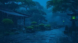 Rain Sounds for Sleeping under a roof in a Japanese Zen GARDEN - Overcome Insomnia