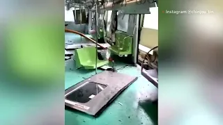 Falling crane crashes into Taiwan train