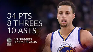 Stephen Curry 34 pts 8 threes 10 asts vs Nuggets 15/16 season