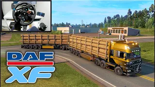 Double Trailer Huge Logs - Euro Truck Simulator 2 - Steering Wheel and Shifter Gameplay