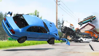 Massive Spike Strip Pile Up Crashes #13 - BeamNG Drive | CRASHdriven