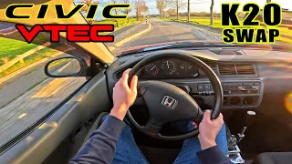 9000RPM VTEC Honda Civic EG *K20 ENGINE SWAP* POV Test Drive w/ LAUNCH CONTROL