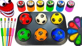 Satisfying ASMR Video How To Get 6 Rainbow Soccer Balls With Glitter Beads Slime & ASMR