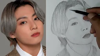 how to draw BTS Jungkook step by step / draw BTS members real-time #howtodraw #btsjungkook #bts