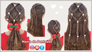 Penteado Fácil com Elásticos e Tranças Simples🎀| Easy Hairstyle with Rubber Bands for Girls 🥰