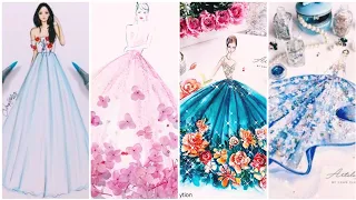 Fashion illustration painting for beginner ideas(easy version) ombre dress ,