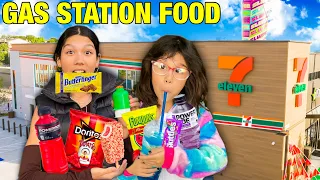 Eating ONLY GAS STATION Food For 24 HOURS!! *with my little sister*
