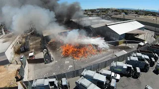 Raw Video: Aerial View of 3-Alarm Fire at Oakland Recycling Facility