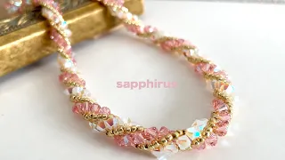 【ビーズステッチ初級】スワロフスキーで作るビーズのロープネックレス✨作り方  How to make a beaded necklace with Swarovski. Netting