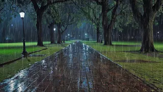 Night Rain Sound in The Park, Natural Ambience for Relaxation, Sleep and Study.