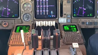 cockpit view. BOEING 747 TAKEOFF and departure.  FLAPS retraction sequence from FLAPS 20 to FLAPS up