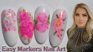 Super Easy nail art using only markers. Nail art hacks. Flower nail art easy