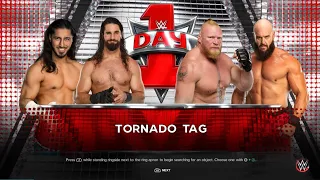 WWE 2K23 - MUSTAFA ALI, SETH FREAKIN ROLLINS VS BROCK LESNAR, BRAUN STROWMAN TORNADO TAG GAMEPLAY