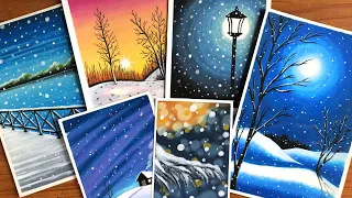 Oil Pastel Winter Landscape paintings for beginners | COMPILATION | Oil Pastel Drawing Winter