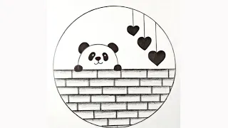 Pencil Drawing In Circle || Panda Drawing In Circle  || Easy Circle Scenery