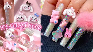 KAWAII NAILS TUTORIAL *Extra AF* + HUGE Nail Charm Haul! 3XL LazyGirl Method Nails with Acrylic 🌸