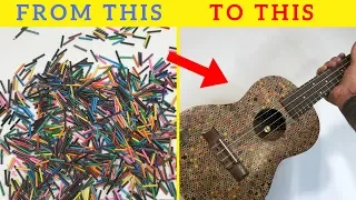 I made a UKULELE using thousands of small pencils 🎻