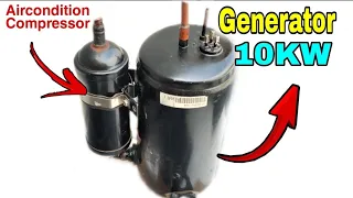 I turn aircondition compressor into 235v 10000w free electricity generator