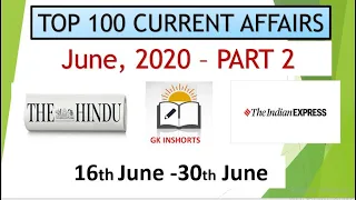 TOP 100 CURRENT AFFAIRS JUNE(16-30) FOR UPPCS,TISS,EPFO,CLAT, AND OTHER EXAMS 2020