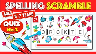 Spelling Scramble Quiz For Kids Aged 5 - 7, Quiz No.2 #Learngrammar #WordScramble