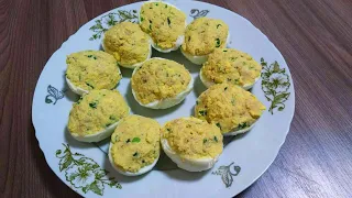 Фаршированные яйца печенью трески новогодний рецепт | Stuffed eggs with cod liver