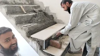 The Amazing techniques Marble stairs installation | black and parlino marble | stylish construction