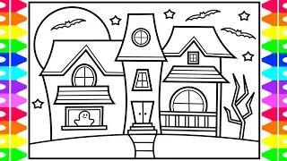 How to Draw a HAUNTED HOUSE for Kids 🎃👻💜 Haunted House Drawing | Haunted House Coloring Page