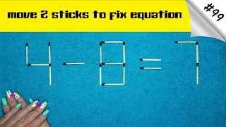 Matchstick puzzle #99 | Match puzzle 4-8=7 with hint and solution.