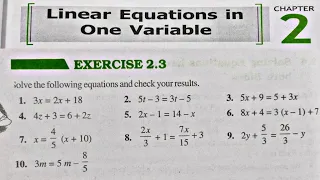 EX 2.3 Class 8 | Linear Equations In One Variable | Chapter 2| NCERT | In Hindi | Rajmith study