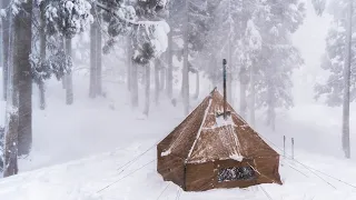 Solo camping in a blizzard | It's safe inside the tent even in a stormy forest