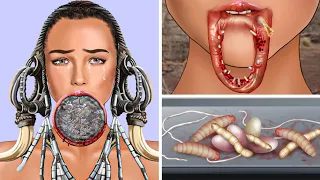 ASMR Remove Worm & Maggot Lips Infected | Severely Injured Animation