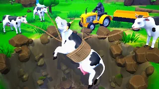 Cows Farm Escape - Gorilla Rescues Cows from Giant Pit | Funny Animals 3d Cartoons 2022 Compilation