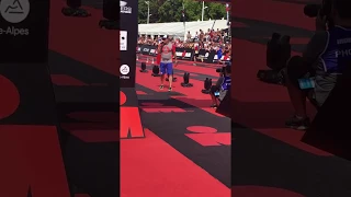 Ironman runner collapse and faints on the finish line