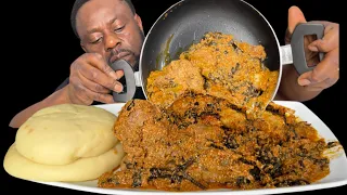 ASMR  GOAT MEAT CHICKEN MEAT WITH EGUSI SOUP AND POUNDED YAM(AFRICAN FOOD NIGERIAN FOOD MUKBANG