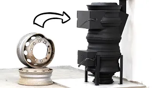 Homemade Wood STOVE From TRUCK Rims !?