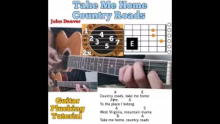 Take Me Home Country Roads - John Denver guitar chords w/ lyrics & plucking tutorial