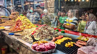 Mixed huge street sandwich in Tehran, Iran - Iranian fast food street sandwich - Iranian Street Food