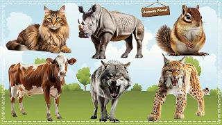 Bustling animal world sounds: Wolf, Leopard, Cow, Cat, Squirrel, Rhinoceros