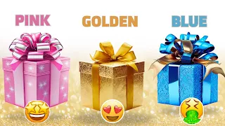 Choose your gift 🎁🤩🌟🤮|| 3 gift box challenge || Pink, Blue & Gold #chooseyourgift #3giftbox