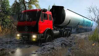 SnowRunner Mercedes Benz NG 2636 L w77 6x6 Trailer Fuel Tanker Driving Offroad