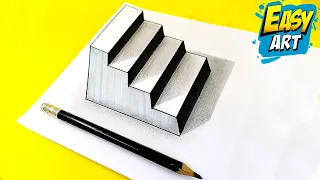 How to Draw 3D STAIRS - Drawing Optical illusion 🔴 Easy Art