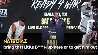 Nate Diaz snaps on idiot reporter- “Bring that little b---- up here or get him out”