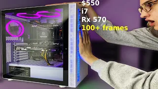 $550 budget gaming pc TIMELAPSE build | i7, rx 570 w/Benchmarks (Fortnite, Call of Duty, and more)