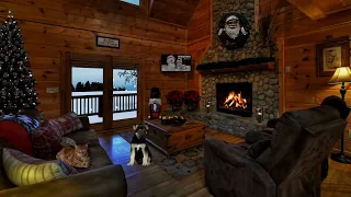 Cozy Winter Christmas Cabin - Snow Falling | Crackling Fireplace