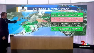 River flooding, gusty winds, and a slow moving front brings many hazards to mainland Alaska to st...